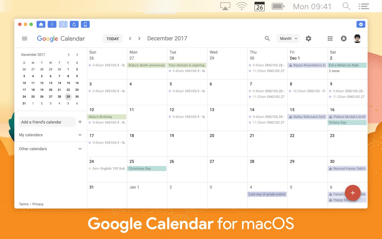 google calendar for mac drop down